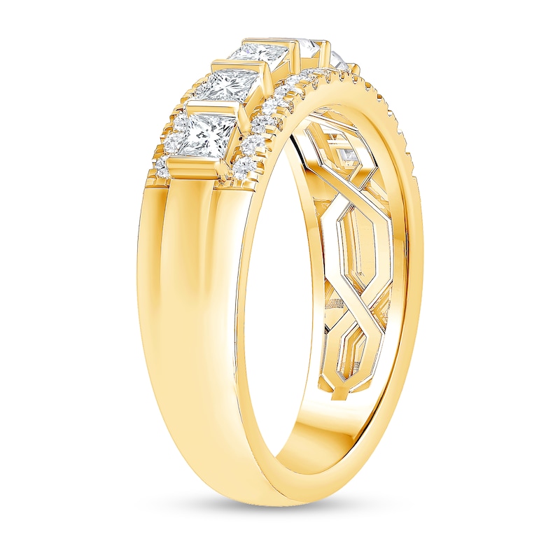 Main Image 2 of 0.95 CT. T.W. Princess-Cut and Round Diamond Border Triple Row Anniversary Band in 14K Gold