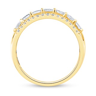 0.95 CT. T.W. Princess-Cut and Round Diamond Border Triple Row Anniversary Band in 14K Gold