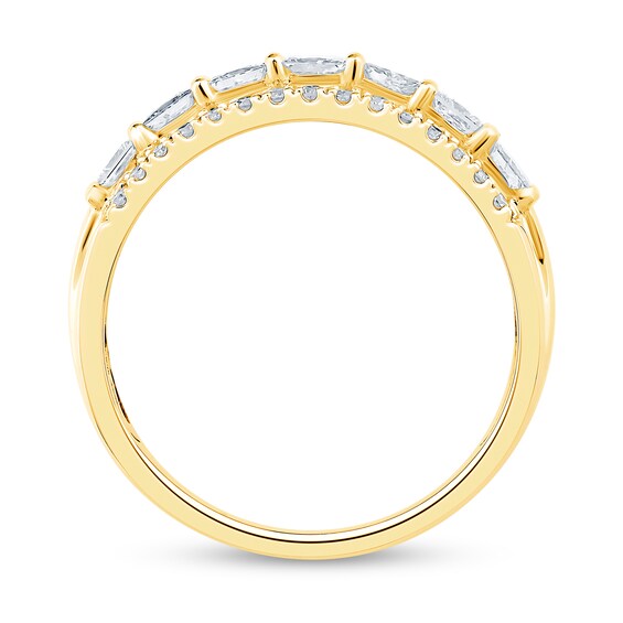 0.95 CT. T.W. Princess-Cut and Round Diamond Border Triple Row Anniversary Band in 14K Gold