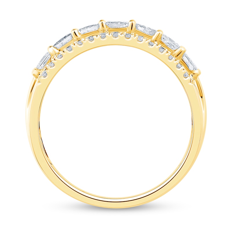 Main Image 3 of 0.95 CT. T.W. Princess-Cut and Round Diamond Border Triple Row Anniversary Band in 14K Gold