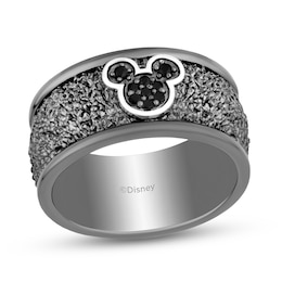 Disney Treasures Mickey Mouse Black Onyx Textured Ring in Sterling Silver with Black Rhodium Plate - Size 7