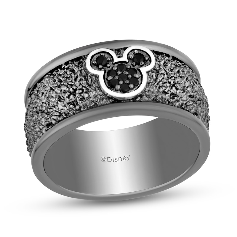 Disney Treasures Mickey Mouse Black Onyx Textured Ring in Sterling Silver with Black Rhodium Plate - Size 7