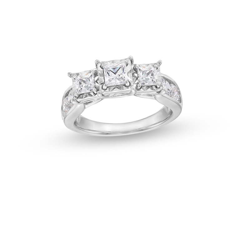 Main Image 1 of 1.95 CT. T.W. Princess-Cut Diamond Past Present Future® Miracle Engagement Ring in 14K White Gold