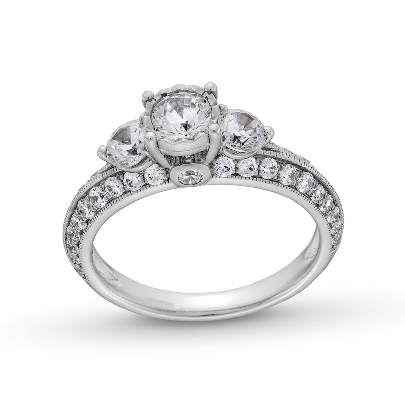 Main Image 1 of 1.45 CT. T.W. Diamond Past Present Future® Knife Edge Vintage-Style Engagement Ring in 14K White Gold
