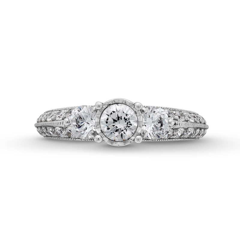 Main Image 4 of 1.45 CT. T.W. Diamond Past Present Future® Knife Edge Vintage-Style Engagement Ring in 14K White Gold