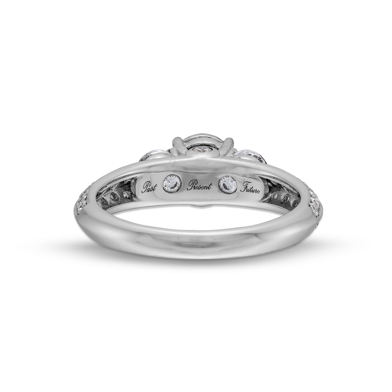 Main Image 5 of 1.45 CT. T.W. Diamond Past Present Future® Knife Edge Vintage-Style Engagement Ring in 14K White Gold