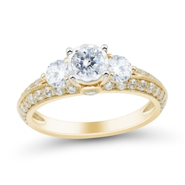 1.45 CT. T.W. Diamond Past Present Future® Knife Edge Vintage-Style Engagement Ring in 14K Gold