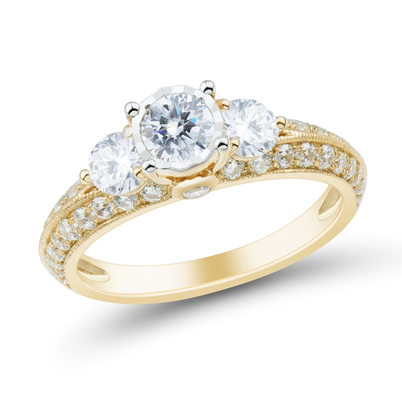 Main Image 2 of 1.45 CT. T.W. Diamond Past Present Future® Knife Edge Vintage-Style Engagement Ring in 14K Gold
