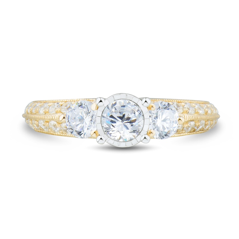 1.45 CT. T.W. Diamond Past Present Future® Knife Edge Vintage-Style Engagement Ring in 14K Gold