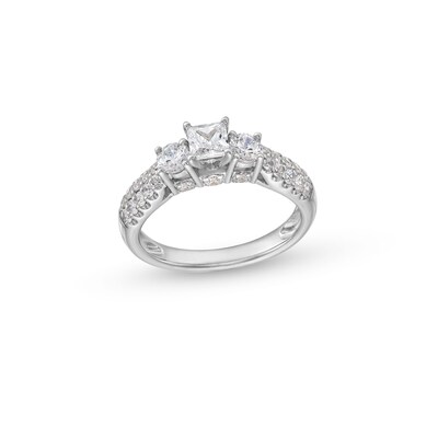 1.23 CT. T.W. Princess-Cut Diamond Past Present Future® Double Row Engagement Ring in 14K Gold