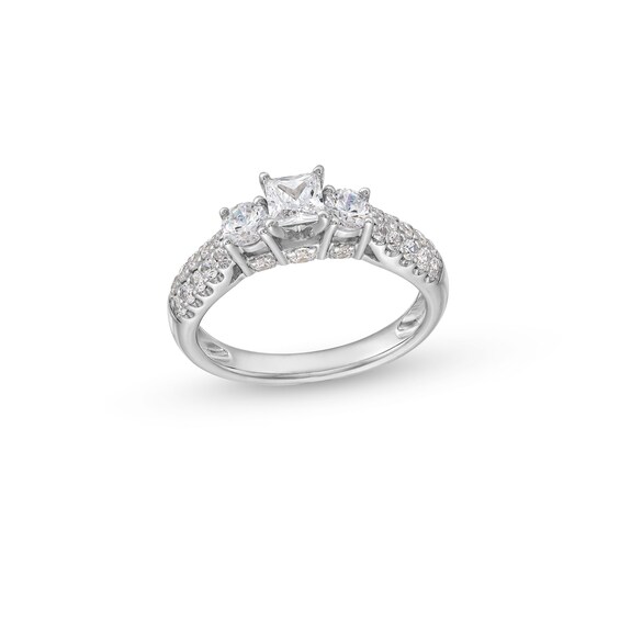 1.23 CT. T.W. Princess-Cut Diamond Past Present Future® Double Row Engagement Ring in 14K Gold
