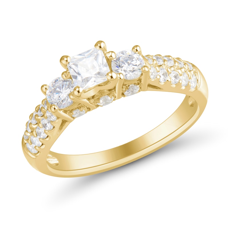 Main Image 2 of 1.23 CT. T.W. Princess-Cut Diamond Past Present Future® Double Row Engagement Ring in 14K Gold