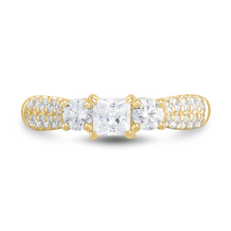 Main Image 3 of 1.23 CT. T.W. Princess-Cut Diamond Past Present Future® Double Row Engagement Ring in 14K Gold