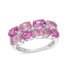 Thumbnail Image 0 of Sideways Oval Pink and White Lab-Created Sapphire Alternating Double Row Ring in Sterling Silver