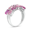 Thumbnail Image 2 of Sideways Oval Pink and White Lab-Created Sapphire Alternating Double Row Ring in Sterling Silver