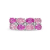 Thumbnail Image 3 of Sideways Oval Pink and White Lab-Created Sapphire Alternating Double Row Ring in Sterling Silver