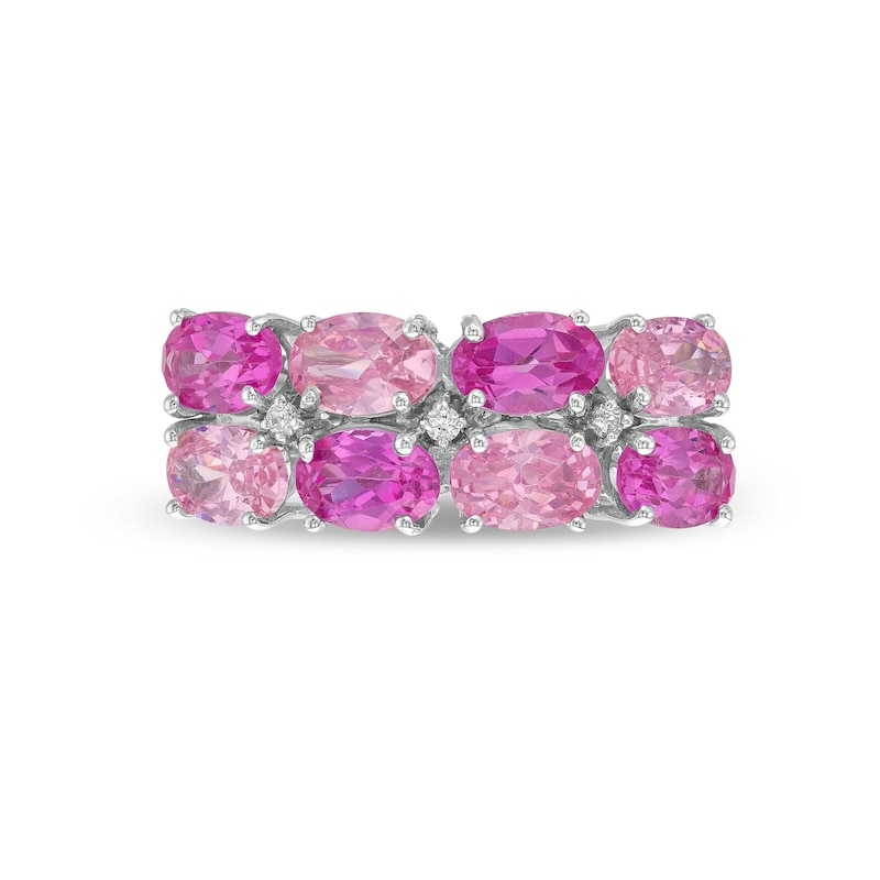 Sideways Oval Pink and White Lab-Created Sapphire Alternating Double Row Ring in Sterling Silver|Peoples Jewellers