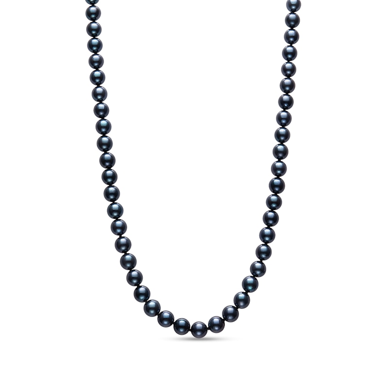 6.0mm Dyed Black Cultured Akoya Pearl Strand Necklace with Sterling Silver Clasp|Peoples Jewellers