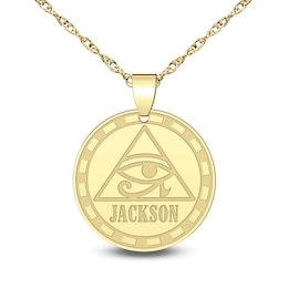 Men's 22.0mm Engravable Eye of Horus Disc Pendant (1 Line) - 22"