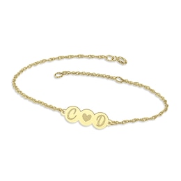 Couple's Engravable Beaded Initial with Heart Bracelet (2 Initials) - 7.25"