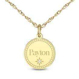 12.0mm Diamond Accent Engravable Beaded Border Disc Pendant (1 Line)