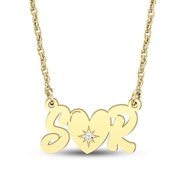 Couple's Diamond Accent Initial with Heart Necklace (2 Initials)