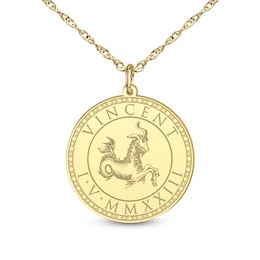 Men's 24.0mm Engravable Zodiac Sign Beaded Border Disc Pendant (1 Sign, Line and Date) - 22"
