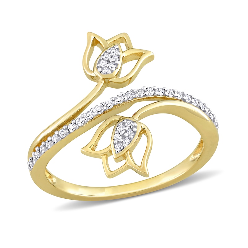 Main Image 1 of 0.16 CT. T.W. Diamond Tulip Split Shank Ring in 10K Gold