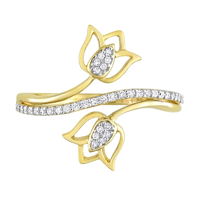 Main Image 3 of 0.16 CT. T.W. Diamond Tulip Split Shank Ring in 10K Gold