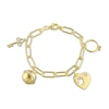 Thumbnail Image 1 of 0.13 CT. T.W. Diamond Cheval Link Charm Bracelet in Sterling Silver with Yellow Rhodium Plate