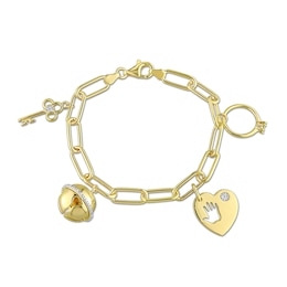 0.13 CT. T.W. Diamond Cheval Link Charm Bracelet in Sterling Silver with Yellow Rhodium Plate