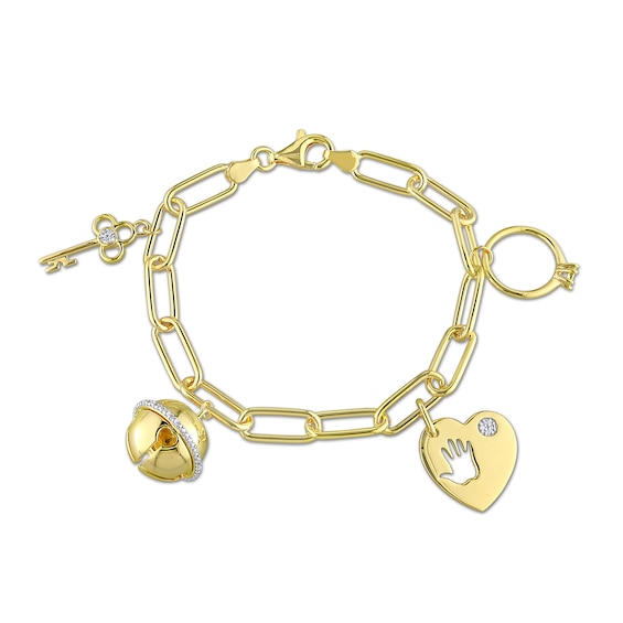 CT. T.W. Diamond Cheval Link Charm Bracelet in Sterling Silver with Yellow Rhodium Plate