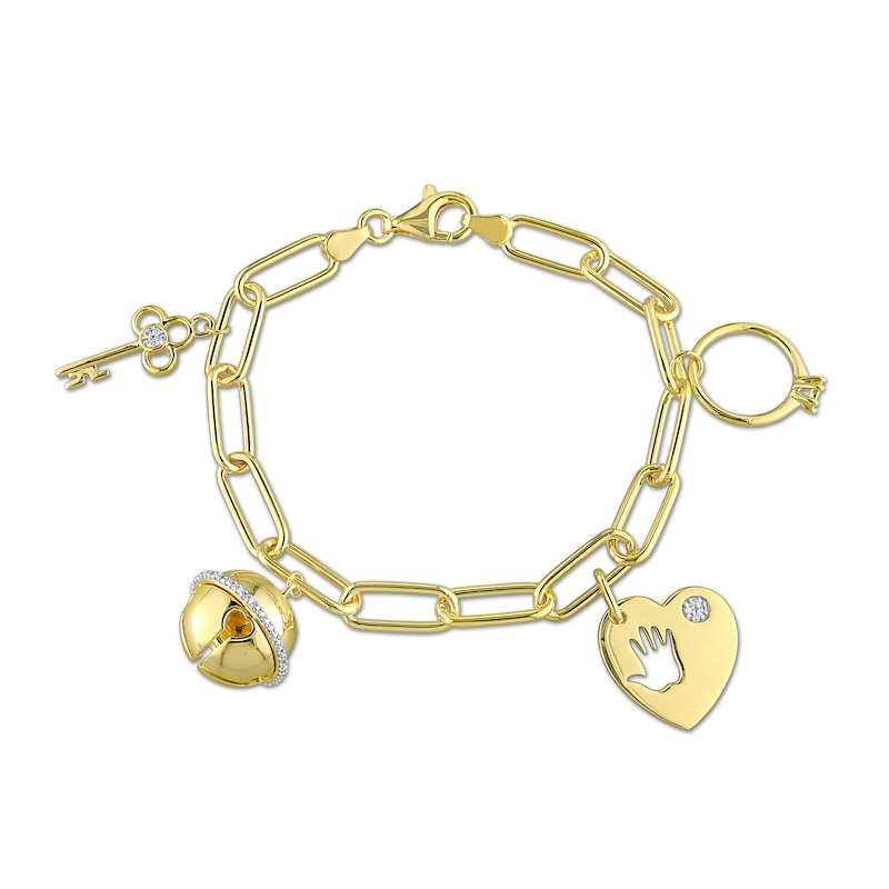Main Image 1 of 0.13 CT. T.W. Diamond Cheval Link Charm Bracelet in Sterling Silver with Yellow Rhodium Plate
