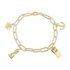 Thumbnail Image 1 of 0.16 CT. T.W. Diamond Cheval Link Charm Bracelet in Sterling Silver with Yellow Rhodium Plate