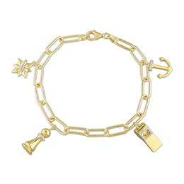 0.16 CT. T.W. Diamond Cheval Link Charm Bracelet in Sterling Silver with Yellow Rhodium Plate