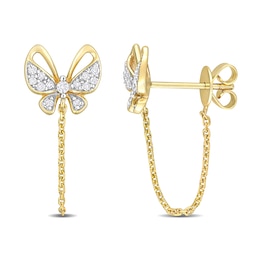 0.14 CT. T.W. Diamond Butterfly Chain Front/Back Earrings in 10K Gold