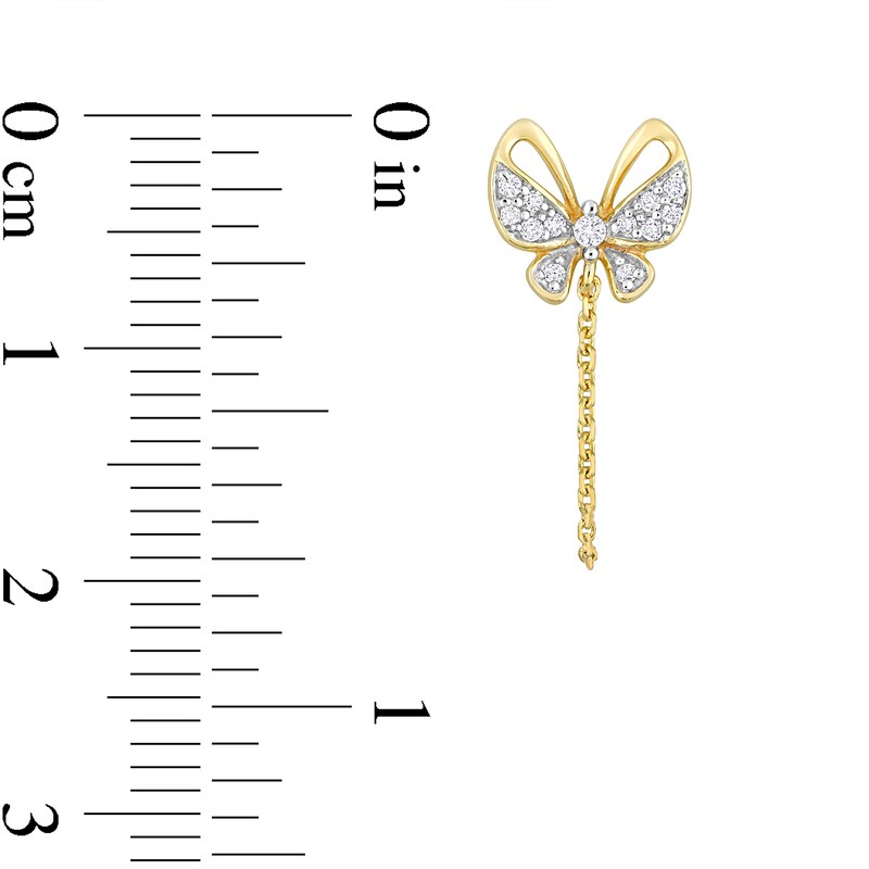 Main Image 2 of 0.14 CT. T.W. Diamond Butterfly Chain Front/Back Earrings in 10K Gold