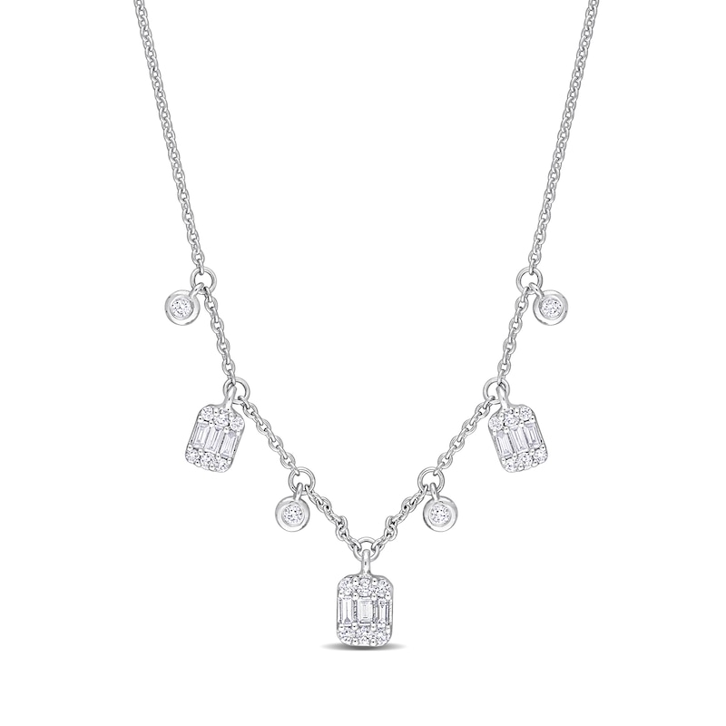 0.51 CT. T.W. Multi Diamond Station Necklace in 14K White Gold|Peoples Jewellers