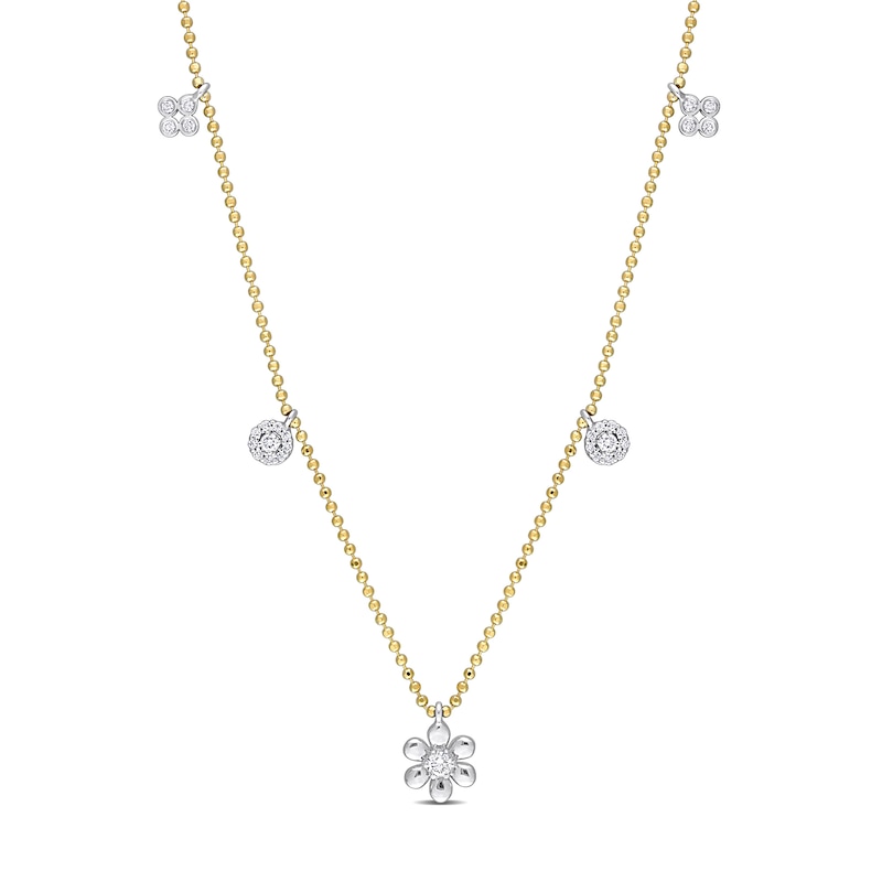 0.29 CT. T.W. Diamond Flower Frame Station Necklace in 14K Two-Toned Gold