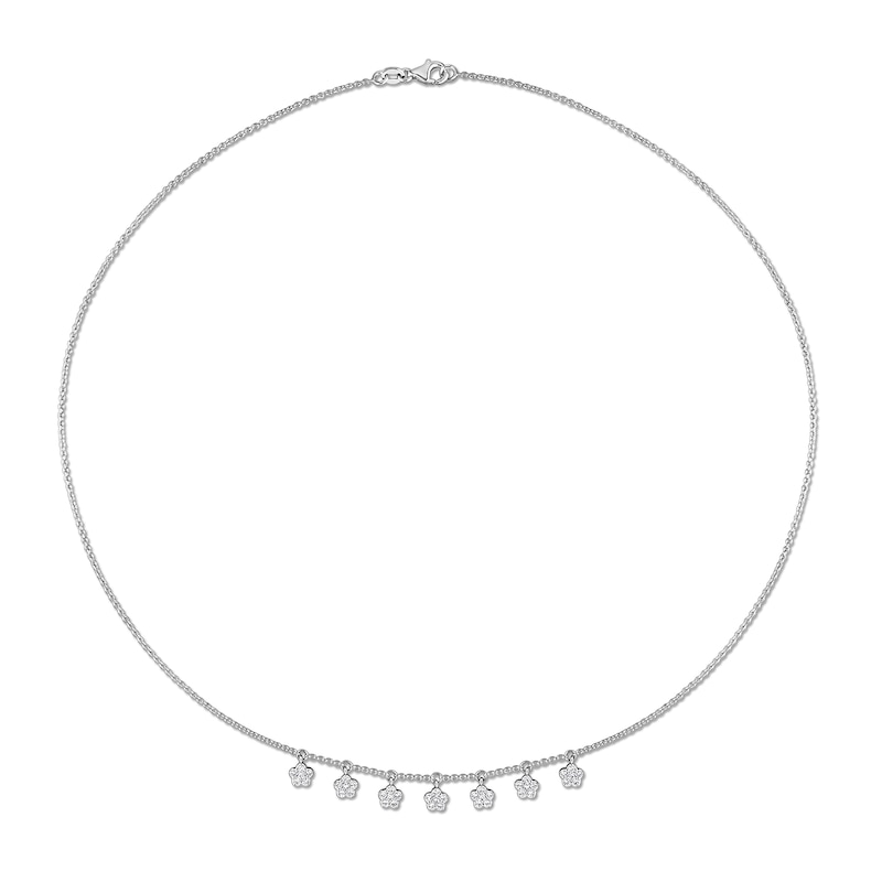 0.28 CT. T.W. Diamond Flower Frame Station Necklace in 14K White Gold