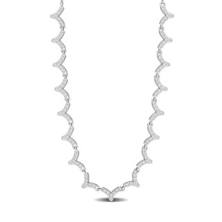 0.59 CT. T.W. Diamond Scallop Edge Necklace in 14K White Gold