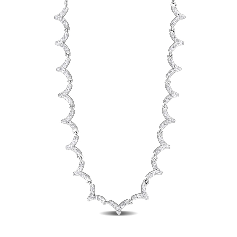 0.59 CT. T.W. Diamond Scallop Edge Necklace in 14K White Gold