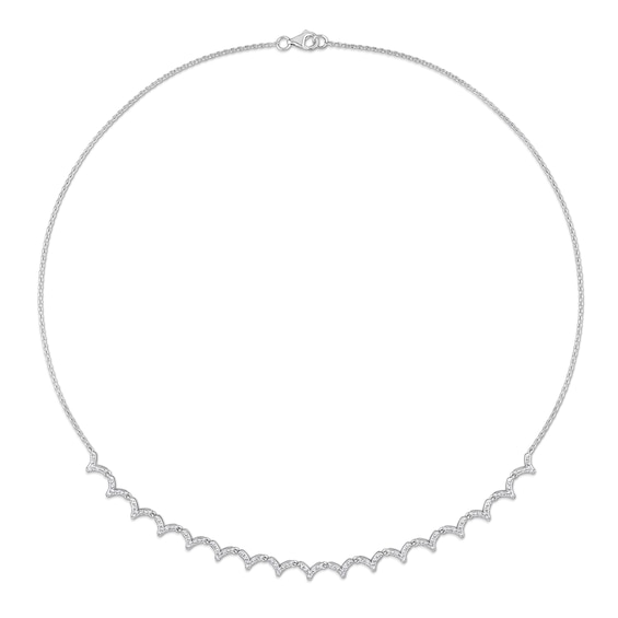 0.59 CT. T.W. Diamond Scallop Edge Necklace in 14K White Gold