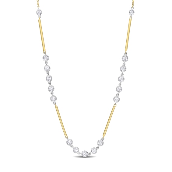0.57 CT. T.W. Diamond Bezel and Bar Necklace in 14K Two-Toned Gold