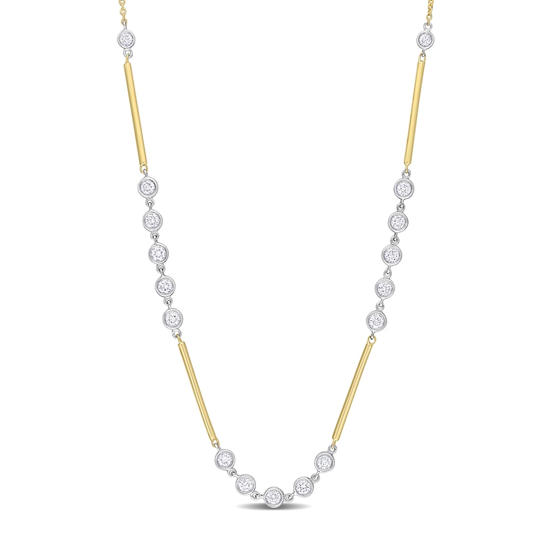 0.57 CT. T.W. Diamond Bezel and Bar Necklace in 14K Two-Toned Gold|Peoples Jewellers