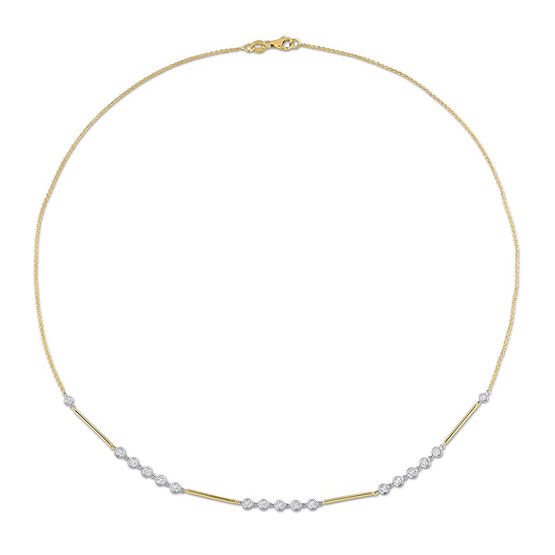 Main Image 2 of 0.57 CT. T.W. Diamond Bezel and Bar Necklace in 14K Two-Toned Gold