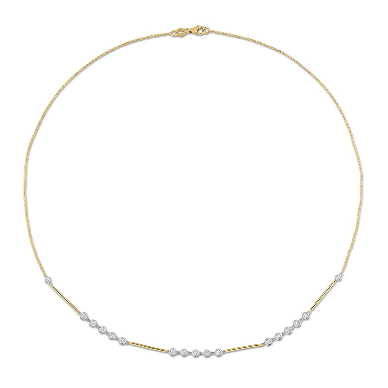 0.57 CT. T.W. Diamond Bezel and Bar Necklace in 14K Two-Toned Gold|Peoples Jewellers