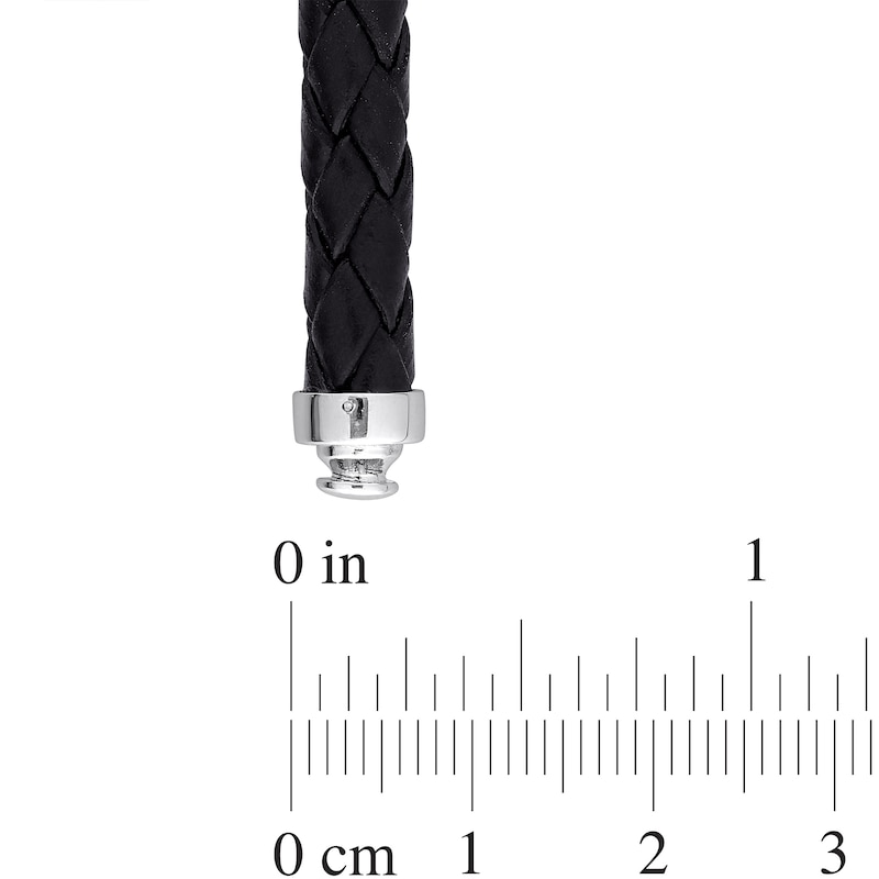 Main Image 2 of Men’s 0.11 Black Diamond and Black Tahitian Cultured Pearl Bracelet in Leather and Sterling Silver
