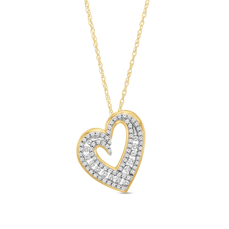 1.00 CT. T.W. Certified Lab-Created Diamond Tilted Heart Pendant in 10K Gold (F/SI2)|Peoples Jewellers