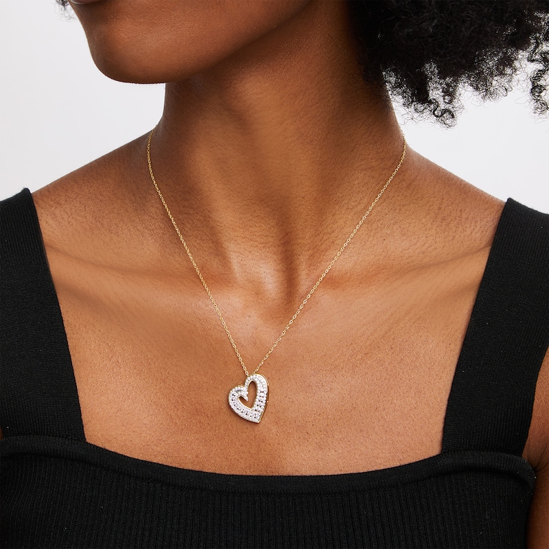 1.00 CT. T.W. Certified Lab-Created Diamond Tilted Heart Pendant in 10K Gold (F/SI2)